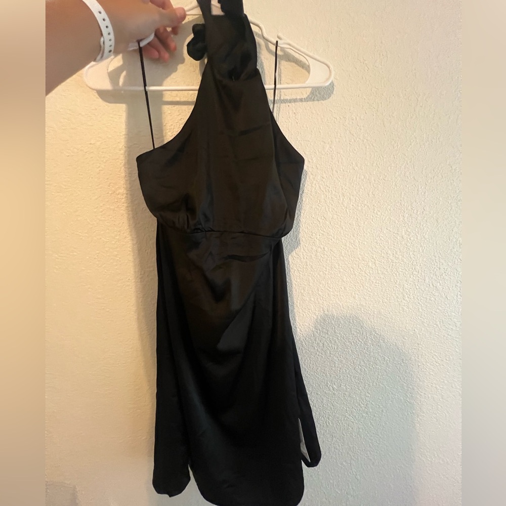 American Threads Black Satin Halter Dress